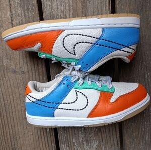 Nike Dunk Low 101 Kids Orange Blue White Sneaker Shoes Size 3Y